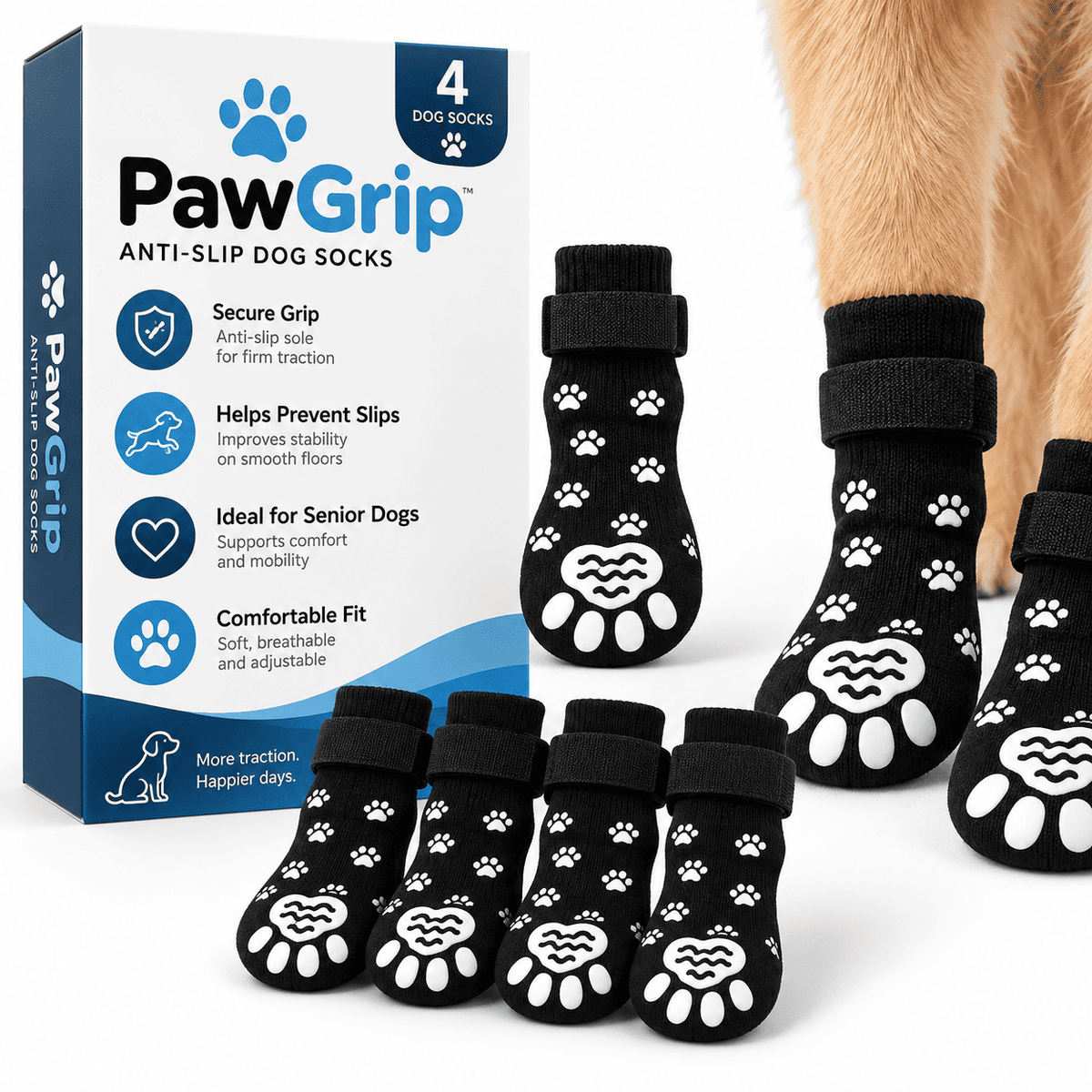 PawGrip anti-slip dog socks, set of 4 with box