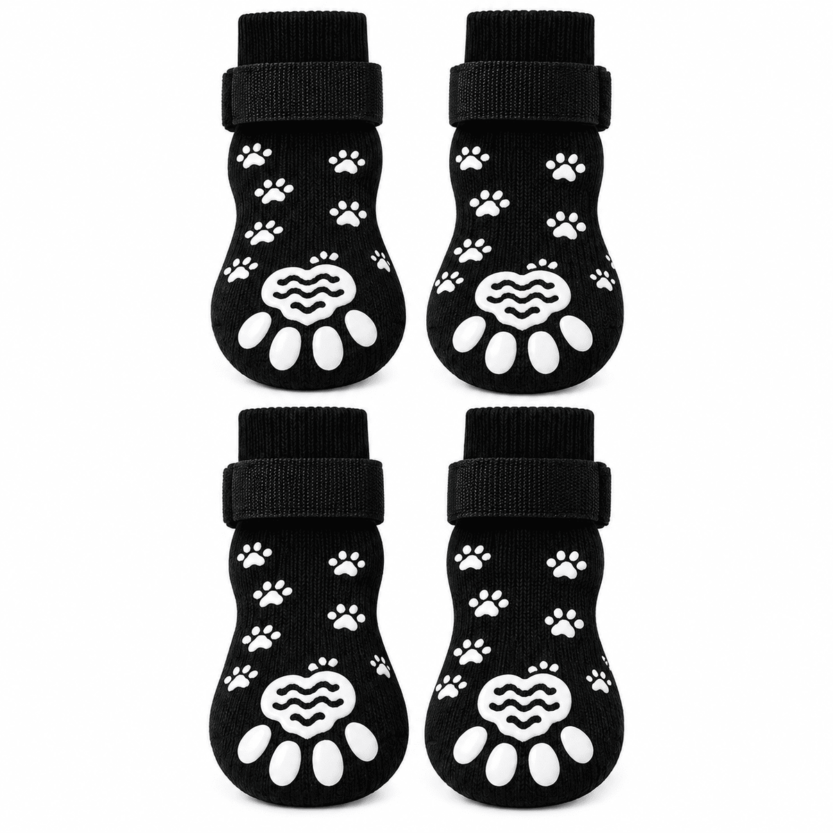 Set of 4 black anti-slip dog socks with paw-print grips