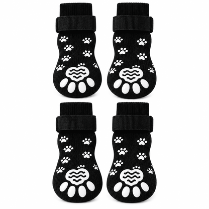 Set of 4 black anti-slip dog socks with paw-print grips