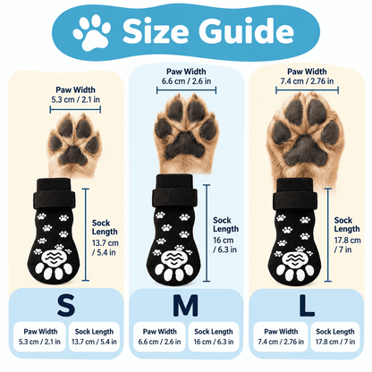 PawGrip dog socks size guide S M L